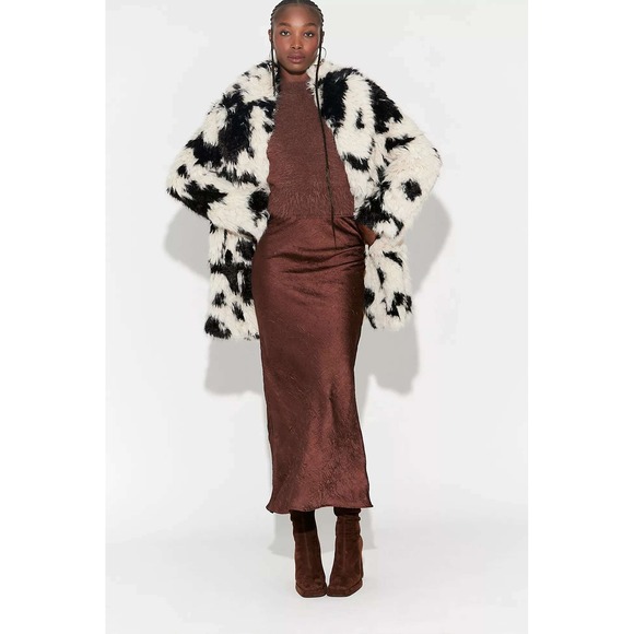 Free People Jade Spotted Faux Fur Coat Black White Jacket Size Small NWT - Picture 4 of 5